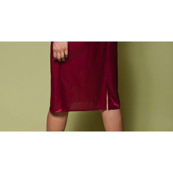 SALE! Vintage 70's Metallic Gray & Burgundy PEPLUM DRESS / Two Tone Dress - Picture 4 of 5